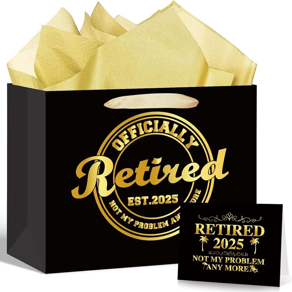 Large Black and Gold Retirement Gift Bag with Paper and Card