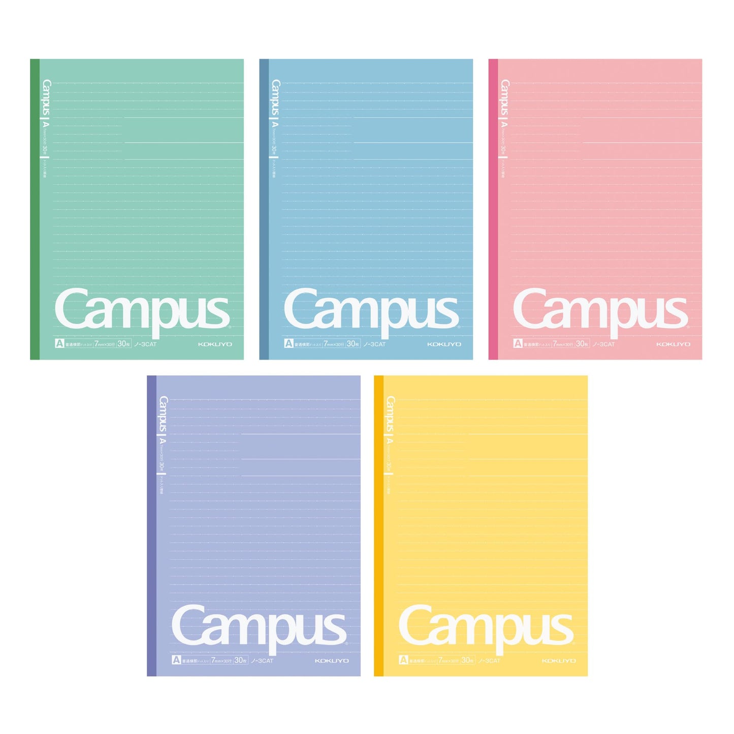 Set of 5 Dot Ruled Notebooks, 30 Sheets Each