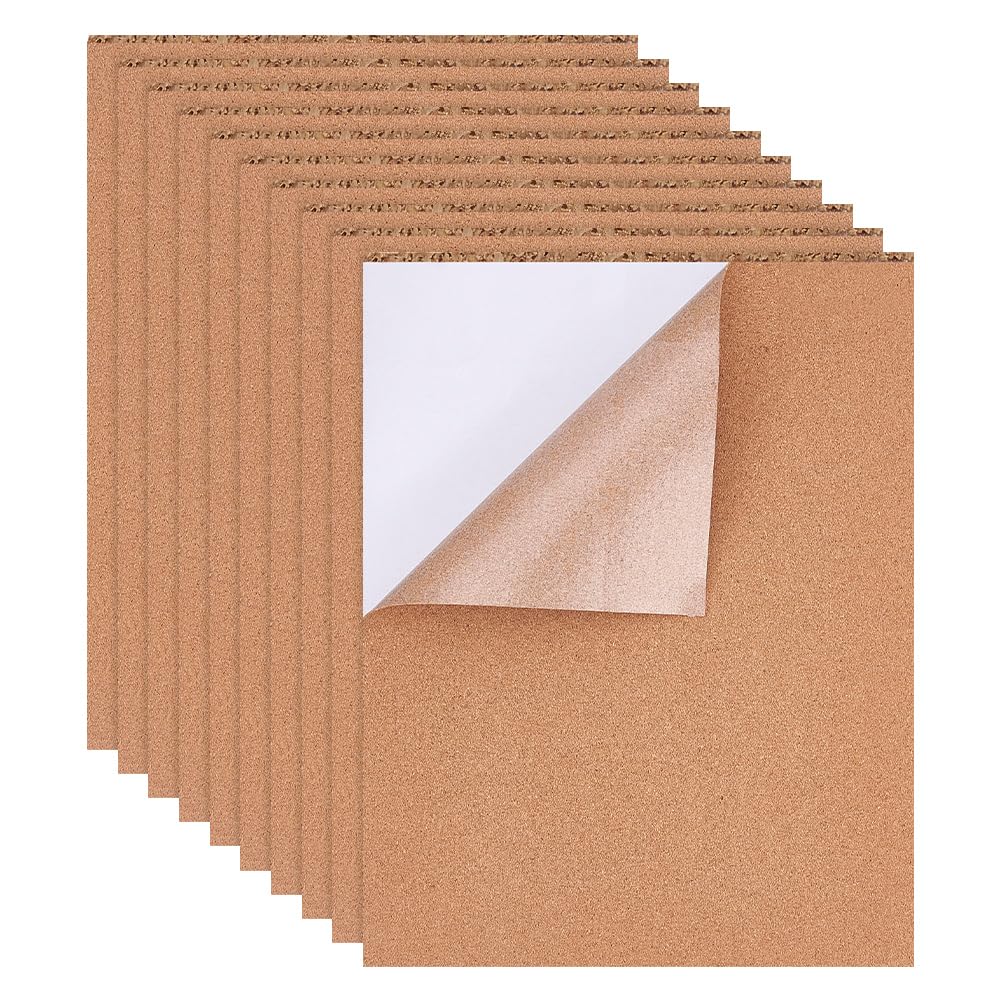 10 Pack Self-Adhesive Cork Sheets 1mm Thick