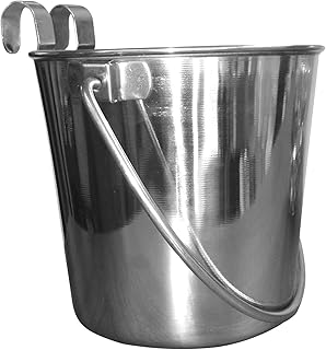 Flat Sided Stainless Steel Dog Bucket with Hooks, 9 Quart