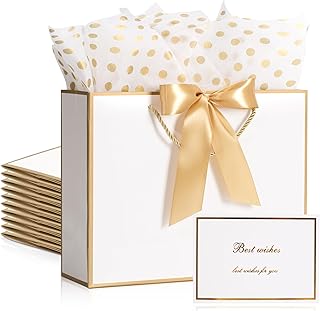 Set of 10 Medium Gift Bags with Tissue, Cards, Ribbons