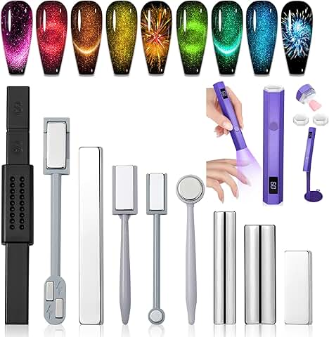 9-Piece Cat Eye Nail Magnet Set with UV Dryer