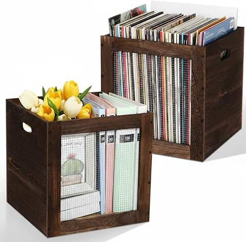 Stackable Wooden Storage Bins with Handles, 13x13x13 Inches