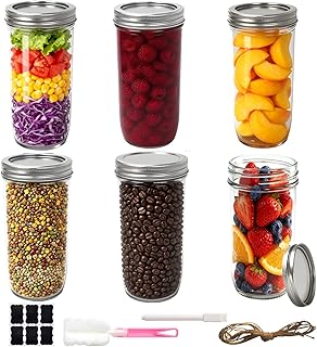 Set of 6 24 oz Wide Mouth Glass Jars with Lids