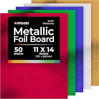 Metallic Cardstock Sheets, 50 Sheets, 11"x14", 5 Colors
