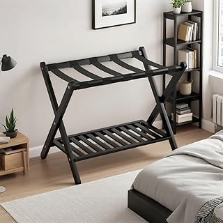 Folding Bamboo Luggage Rack with Shoe Shelf