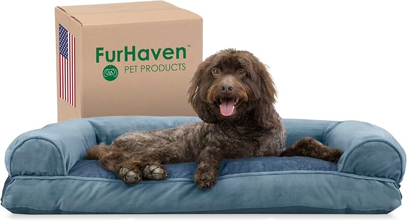 Large Furhaven Dog Bed with Removable Bolsters