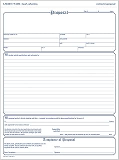 Contractor's Proposal Forms, 8.5 x 11.44 Inch, 3-Part, 50 Pack