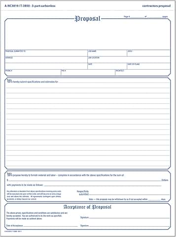 Contractor's Proposal Forms, 8.5 x 11.44 Inch, 3-Part, 50 Pack