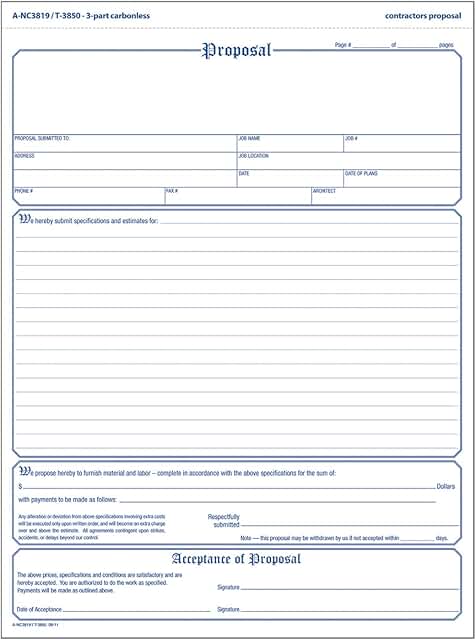 Contractor's Proposal Forms, 8.5 x 11.44 Inch, 3-Part, 50 Pack