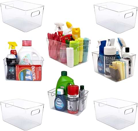 Clear plastic storage bins for kitchen and pantry organization