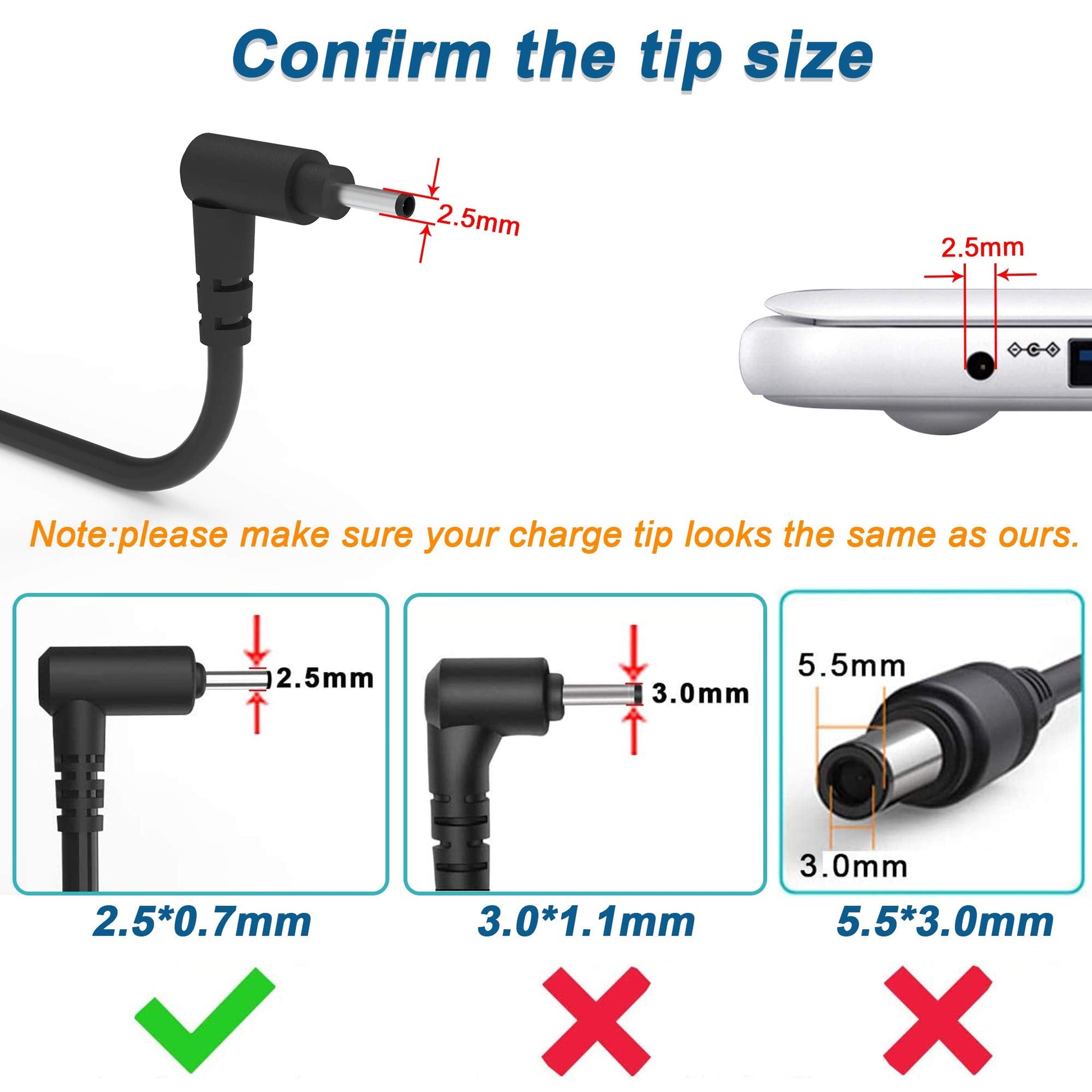 40W AC Adapter Charger for Samsung 11.6-inch Chromebook 2 3 XE500C13 XE303C12 XE500C12 PA-1250-98 BA44-00322A 303C 500C 503C XE303C12-A01US XE500C13-K03US XE500C13-K02US Laptop Power Supply Cord
