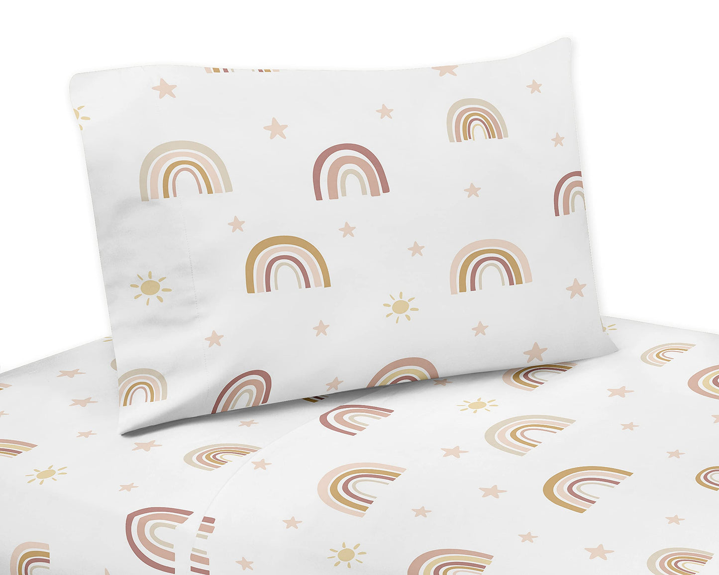 Boho Rainbow Queen Sheet Set  4 Piece Set  Blush Pink Dusty Rose Gold Yellow Mauve Taupe Beige Tan Bohemian Stars Sun Celestial Vintage Sky