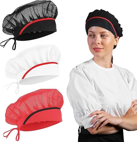 Set of 3 Adjustable Elastic Kitchen Cooking Hats for Women