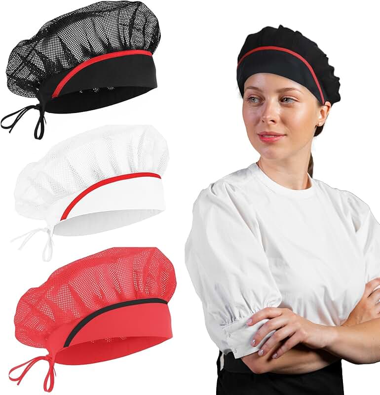 Set of 3 Adjustable Elastic Kitchen Cooking Hats for Women