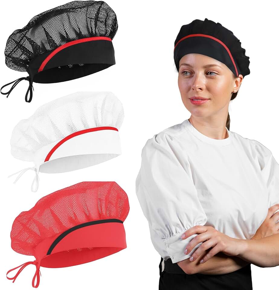 Set of 3 Adjustable Elastic Kitchen Cooking Hats for Women