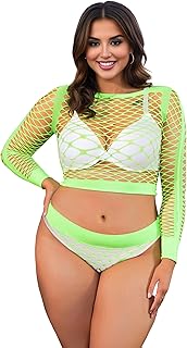 Plus Size Women Fishnet Bodystocking Two-Piece Lingerie