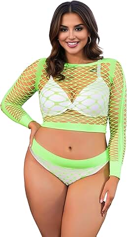 Plus Size Women Fishnet Bodystocking Two-Piece Lingerie