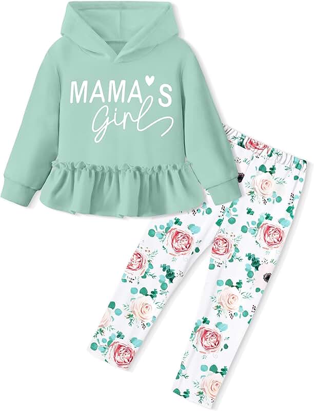 Toddler Girl Long Sleeve Ruffle Hoodie and Floral Pants Set