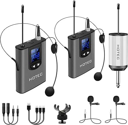 Wireless system with dual headsets, lapel mics, and bodypack transmitters