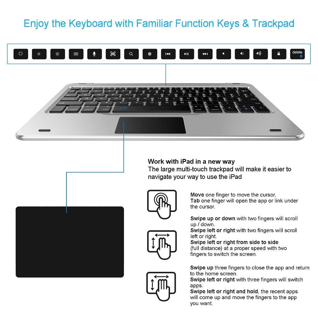 iPad 9th Gen 10.2-inch 2021 Keyboard Case with Track Pad, Bluetooth Keyboard with Folio Full Protection Case and Touch Pad for Apple 10.2-inch iPad 9 iPad 8, 7 with 130 Degree Swivel Rotating