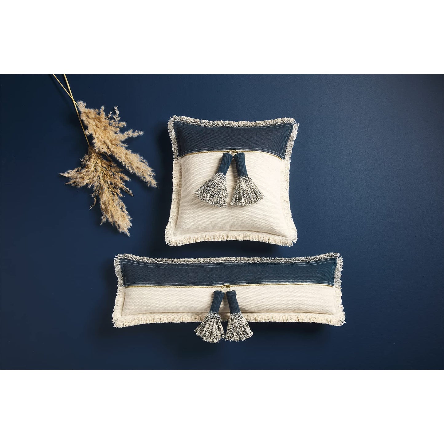 Blue/White Two Tone Dhurrie Pillow, 20" x 20", Square