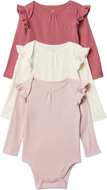 Three-pack of ribbed long sleeve baby girl bodysuits