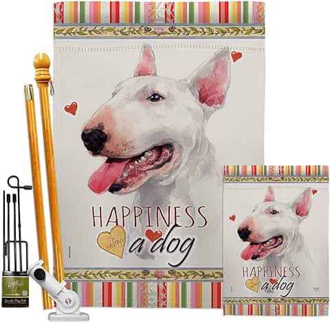 White Bull Terrier Garden House Flag with Dog Design