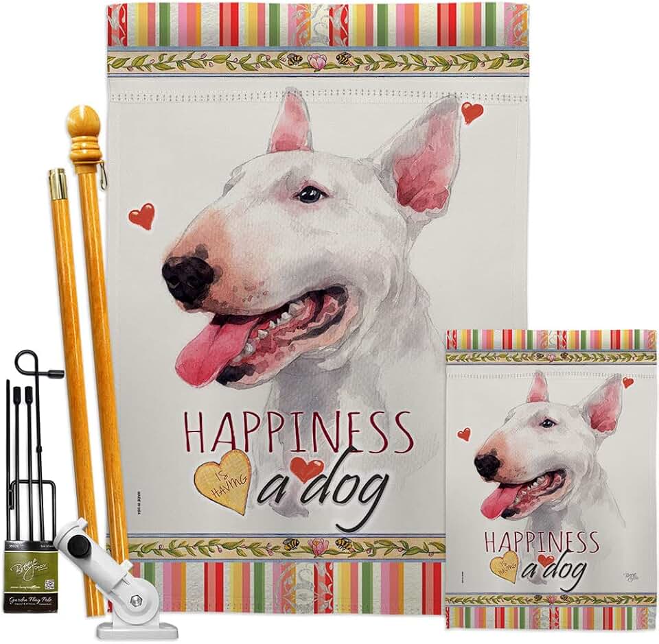 White Bull Terrier Garden House Flag with Dog Design