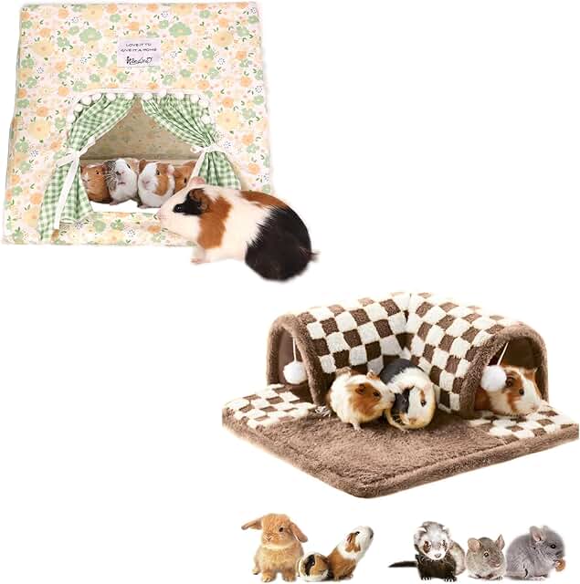 Large Guinea Pig Hideout with Curtain and Tunnel