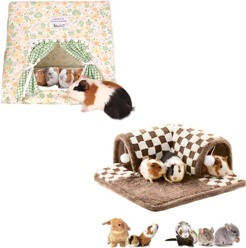 Large Guinea Pig Hideout with Curtain and Tunnel