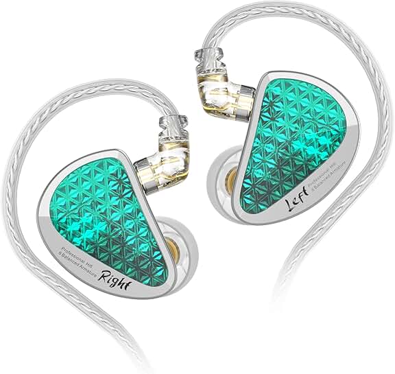 In-Ear Headphones with 8 BA Units, HiFi Sound, Cyan
