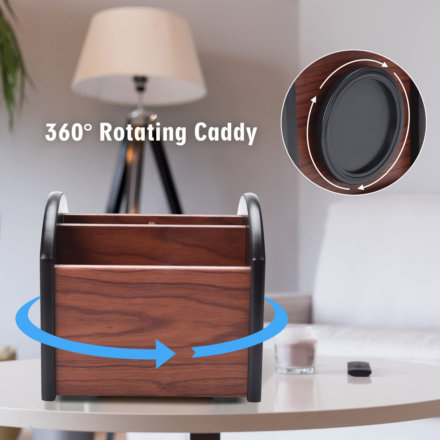 Wooden 4-Compartment Revolving Desk Organizer
