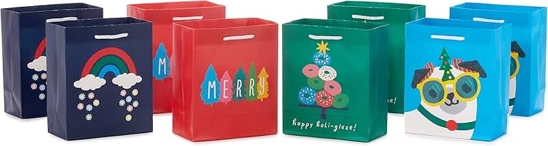 Set of 8 Small Christmas Gift Bags for Kids