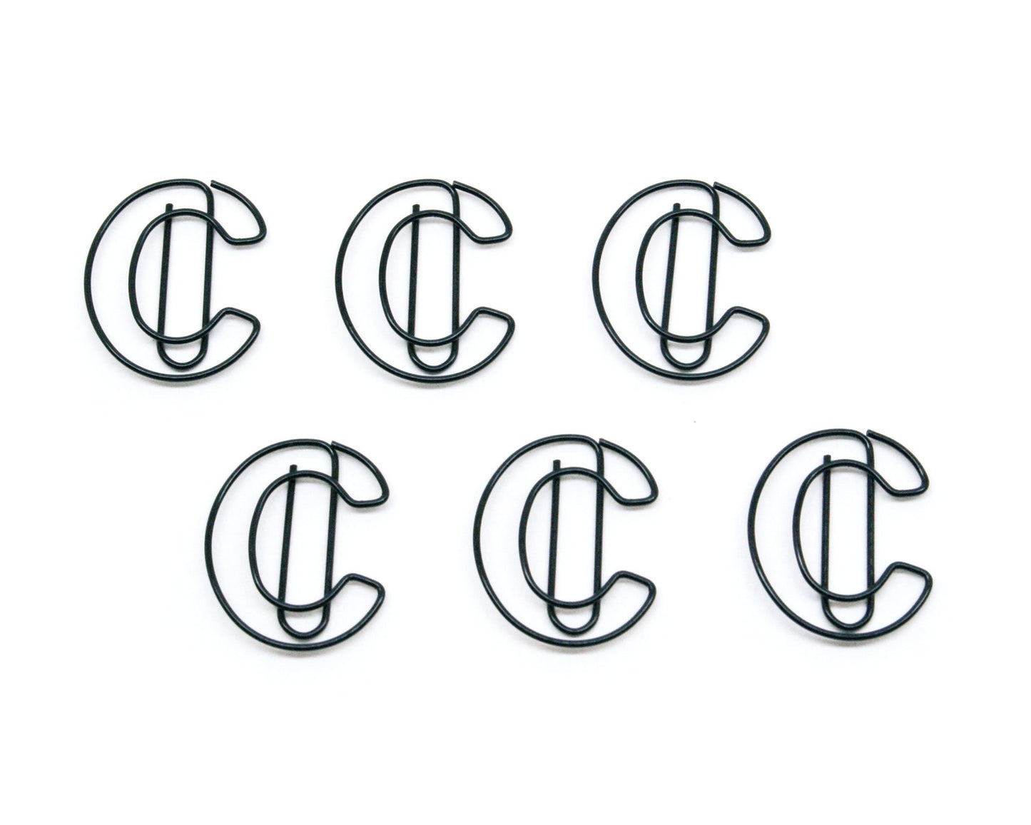 Black Paper Clips with Letter C in Tin