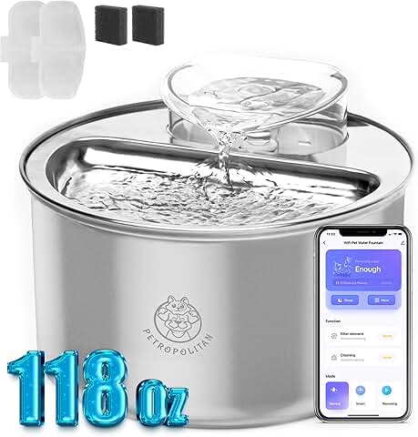Smart Stainless Steel Cat Water Fountain with App Control