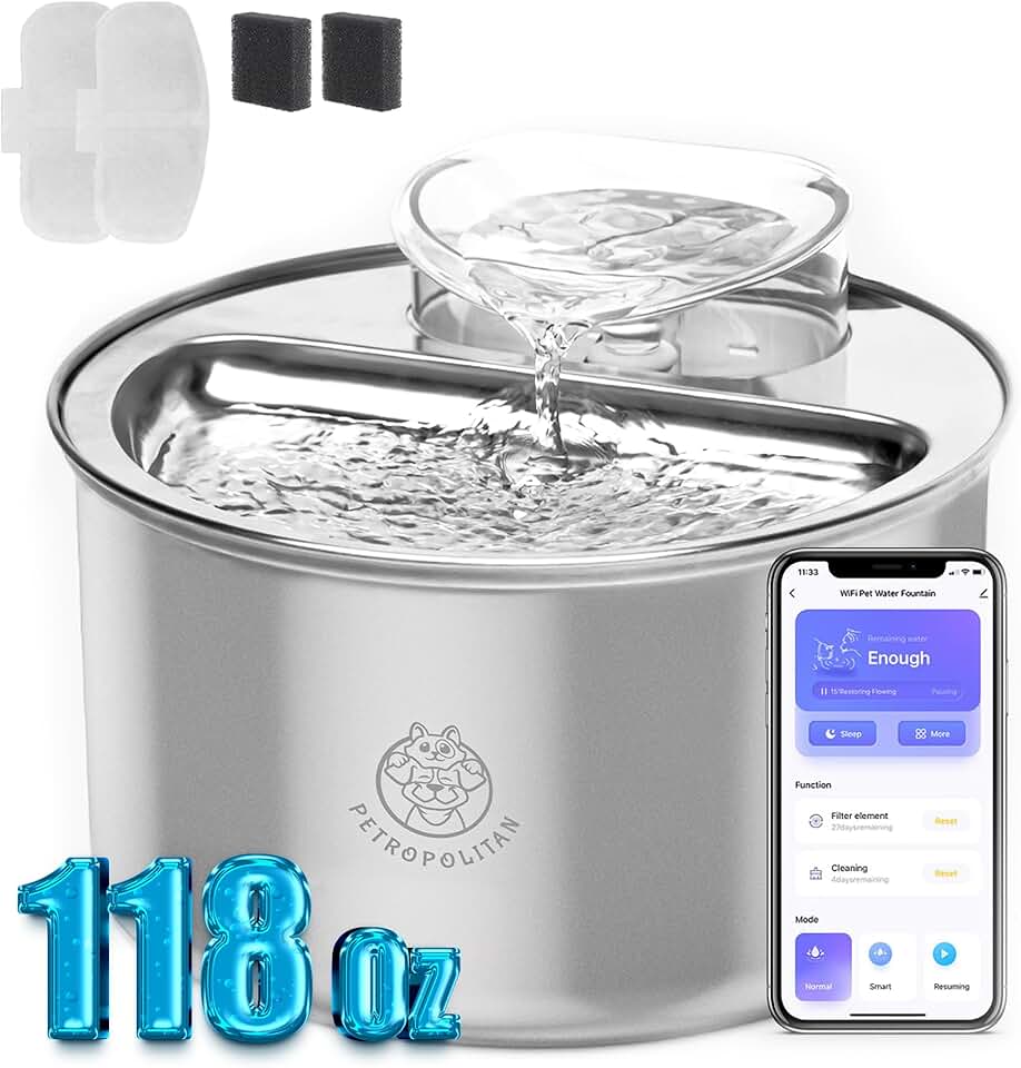 Smart Stainless Steel Cat Water Fountain with App Control