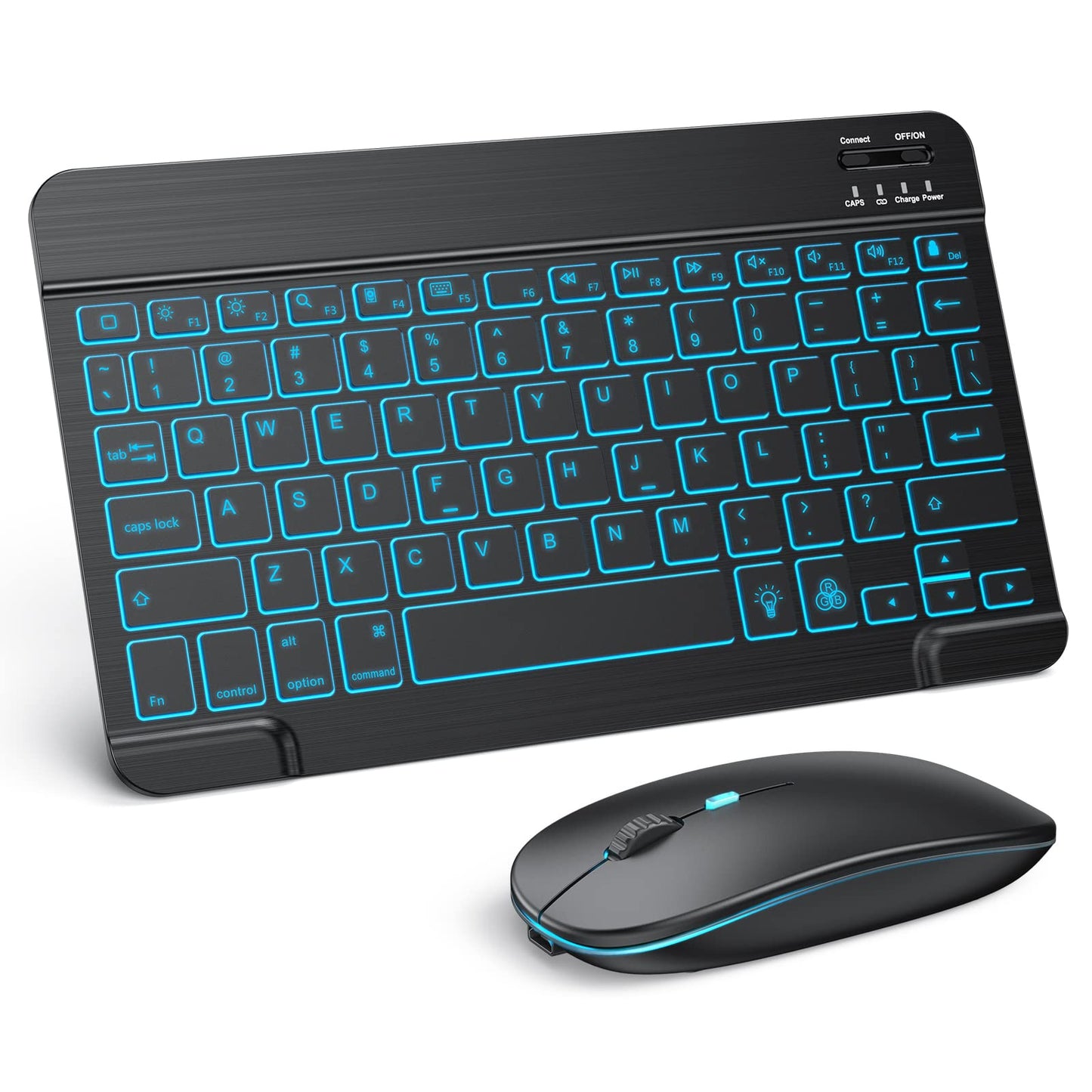 Bluetooth Keyboard and Mouse Combo for iPad, 7-Color Backlit Rechargeable Wireless Keyboard & Mouse Compatible with iPad 9th/8th Gen, iPad Pro/Air/Mini and ipadOS 13 and Above, Black
