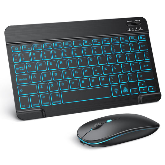 Bluetooth Keyboard and Mouse Combo for iPad, 7-Color Backlit Rechargeable Wireless Keyboard & Mouse Compatible with iPad 9th/8th Gen, iPad Pro/Air/Mini and ipadOS 13 and Above, Black