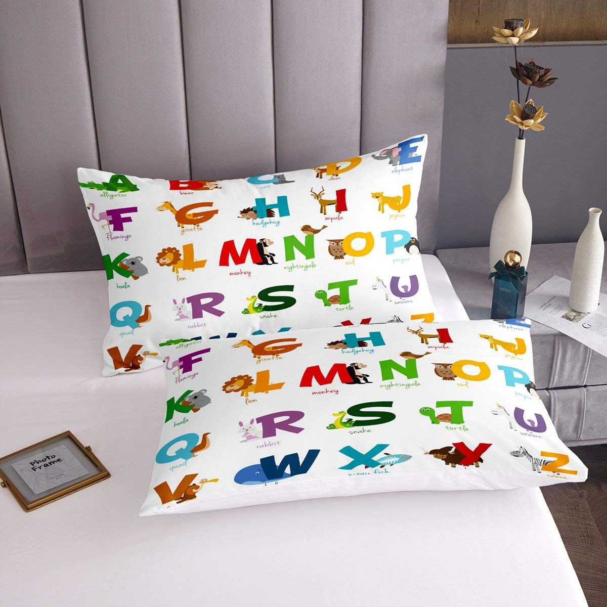 Unicorn Bedding Set for Girls Boys Kids Sheet Set Cartoon Giraffe Koala Sheets Set Decorative Cute Animal Alphabet Bed Sheet Set Toddler enguin Sheets Full Size 4Pcs