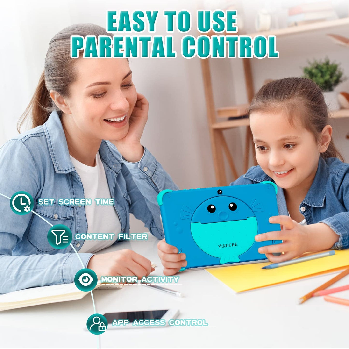 Kids Tablet 10 inch Tablet for Kids WiFi Kids Tablets Android Toddler Tablet with Dual Camera Android 11.0 2GB 32GB ROM 1280x800 HD IPS Touchscreen Parental Control YouTube Neflix (Blue)