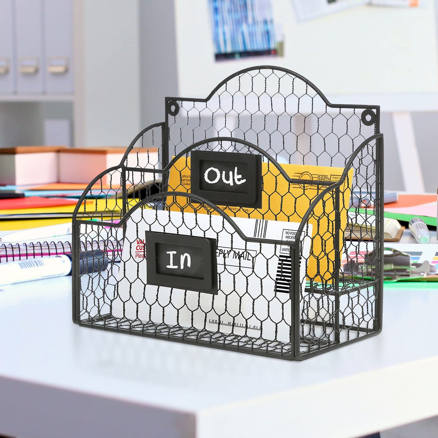 Metal Wire Desk Organizer with 2 Compartments