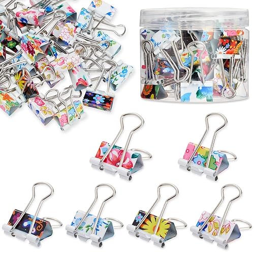 40 Small Floral Binder Clips for Documents and Notebooks
