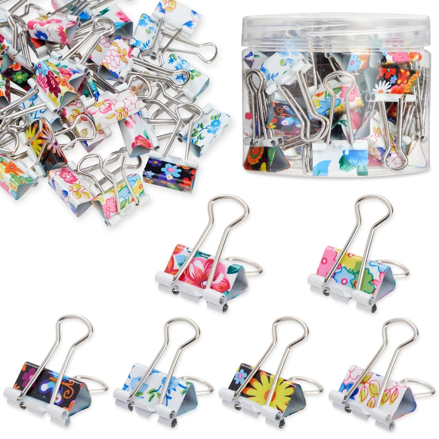 40 Small Floral Binder Clips for Documents and Notebooks