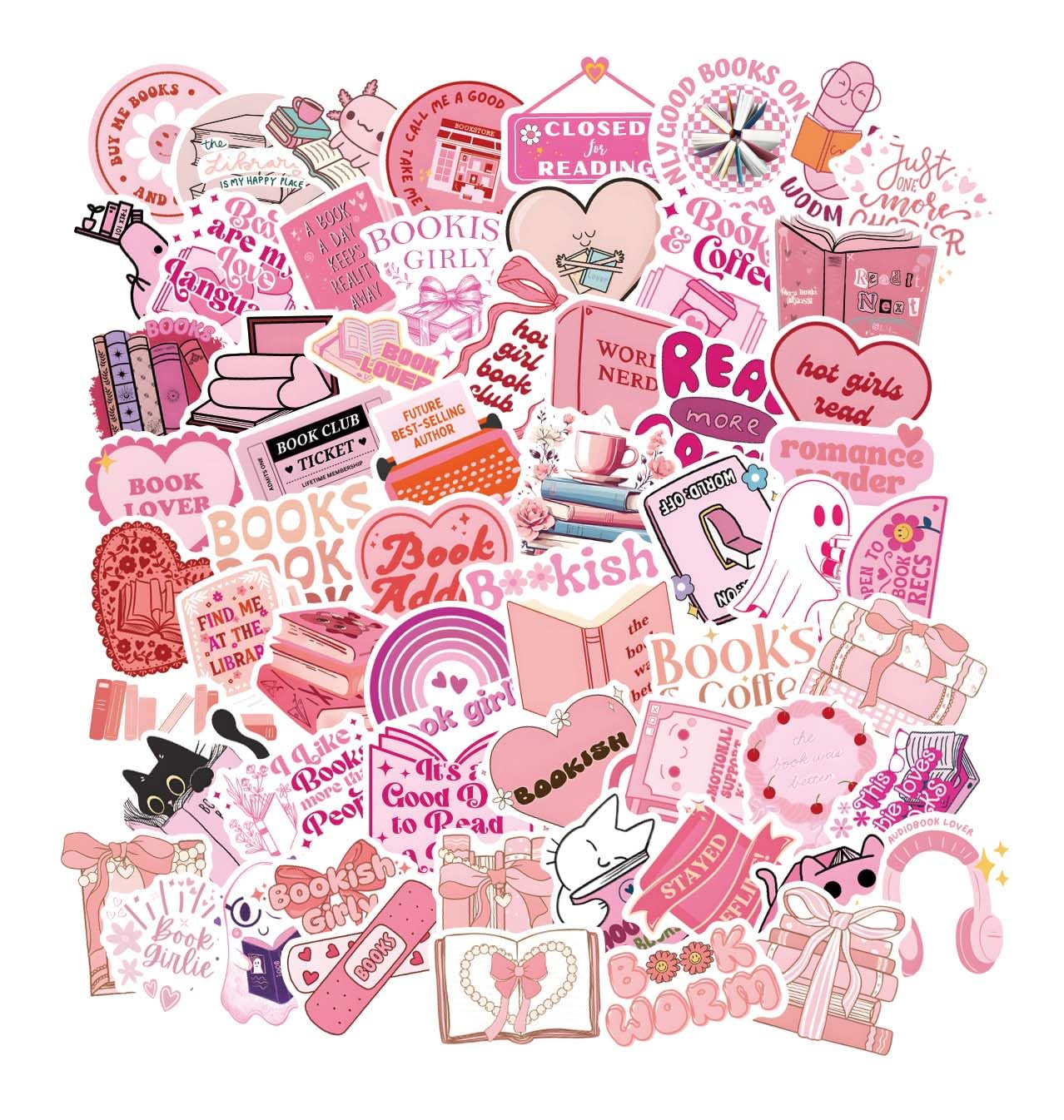Pink Bookish Stickers Set for Women and Girls