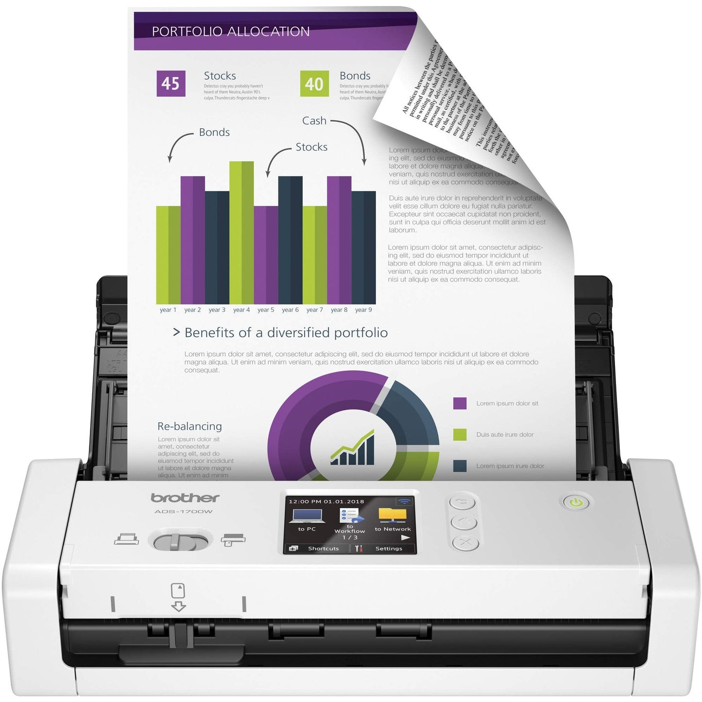 Wireless Document Scanner, ADS-1700W, Fast Scan Speeds, Easy-to-Use, Ideal for Home, Home Office or On-the-Go Professionals (ADS1700W), white