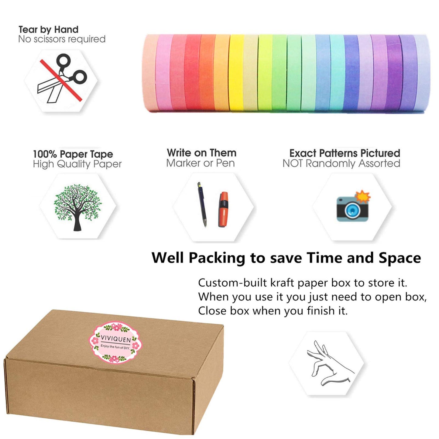 20 Rolls of Colored Washi Tape for Crafts and Gifts