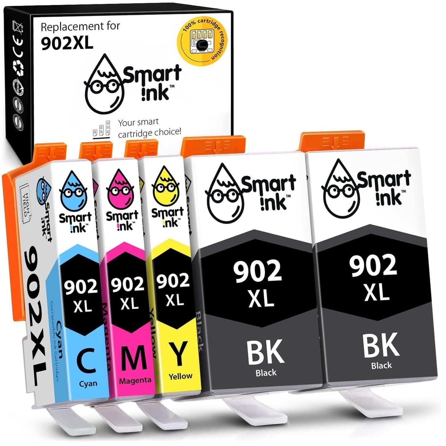 Compatible Cartridge Replacement for HP 902 XL 902XL (2 Black XL & C/M/Y XL 5 Combo Pack) to use with Officejet Pro 6978 6968 6974 6975 6960 Officejet 6951 6954 6956 6958 Printers
