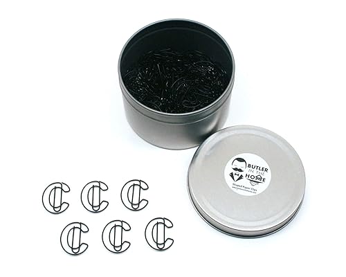 Black Paper Clips with Letter C in Tin