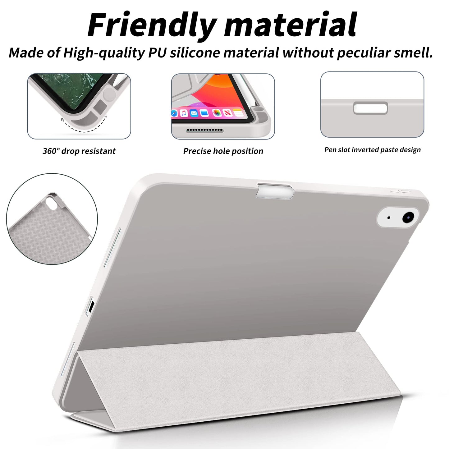 iPad Air 5th Generation 2022 / iPad Air 4th Generation 2020 10.9-inch Case with Pencil Holder, Slim Trifold Stand Case with Soft TPU Back Cover, Auto Sleep/Wake for iPad Air 5/4 Case, Gray
